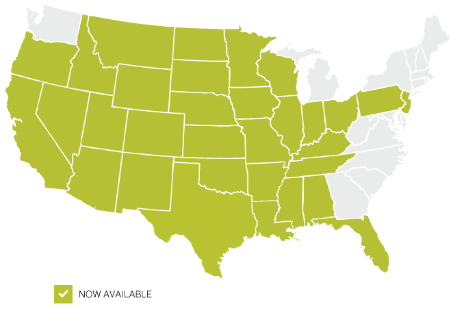 Map showcasing states in which the new online quoting experience is available. 